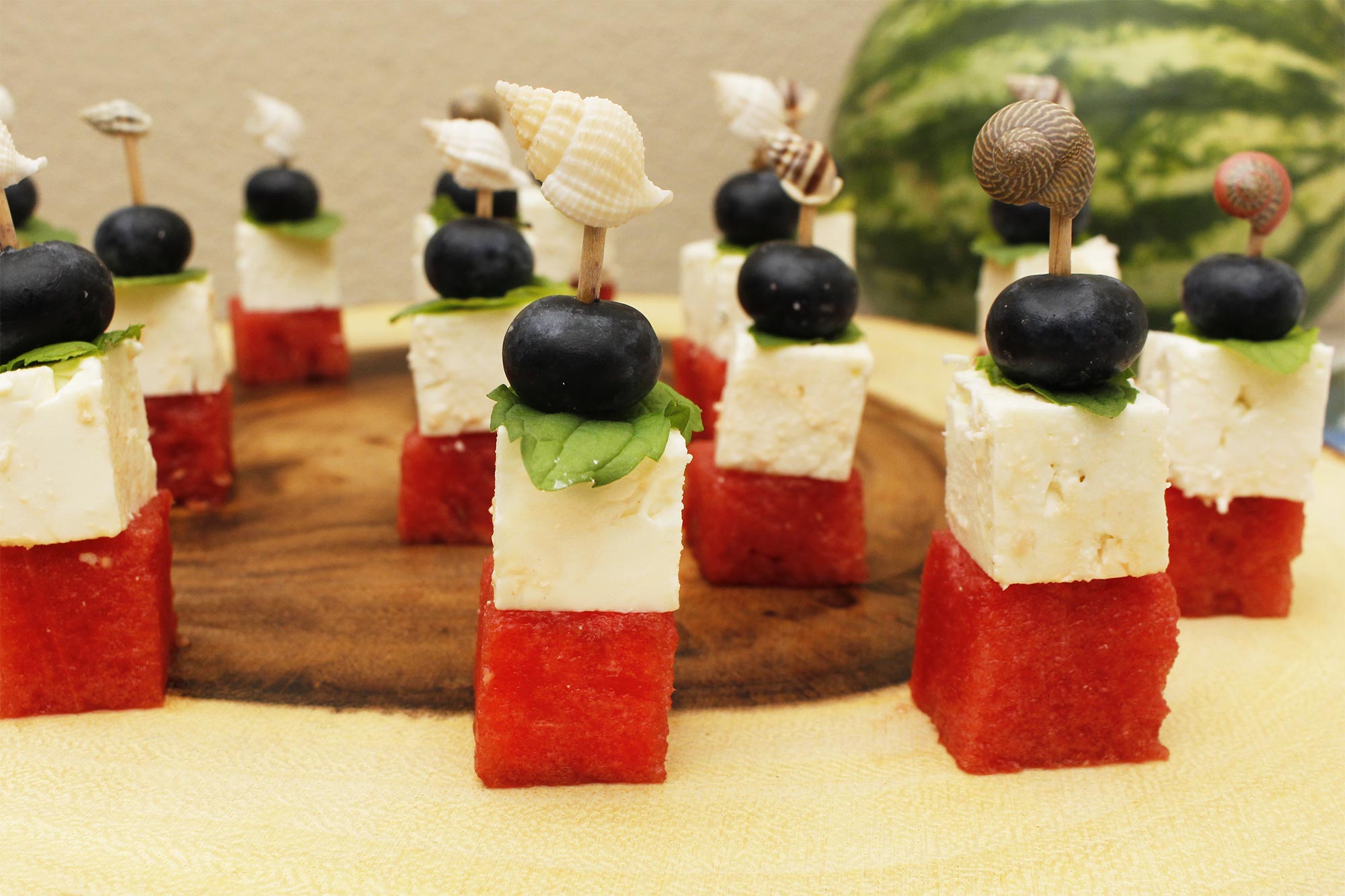 Watermelon, Feta, Blueberry and Mint Skewers