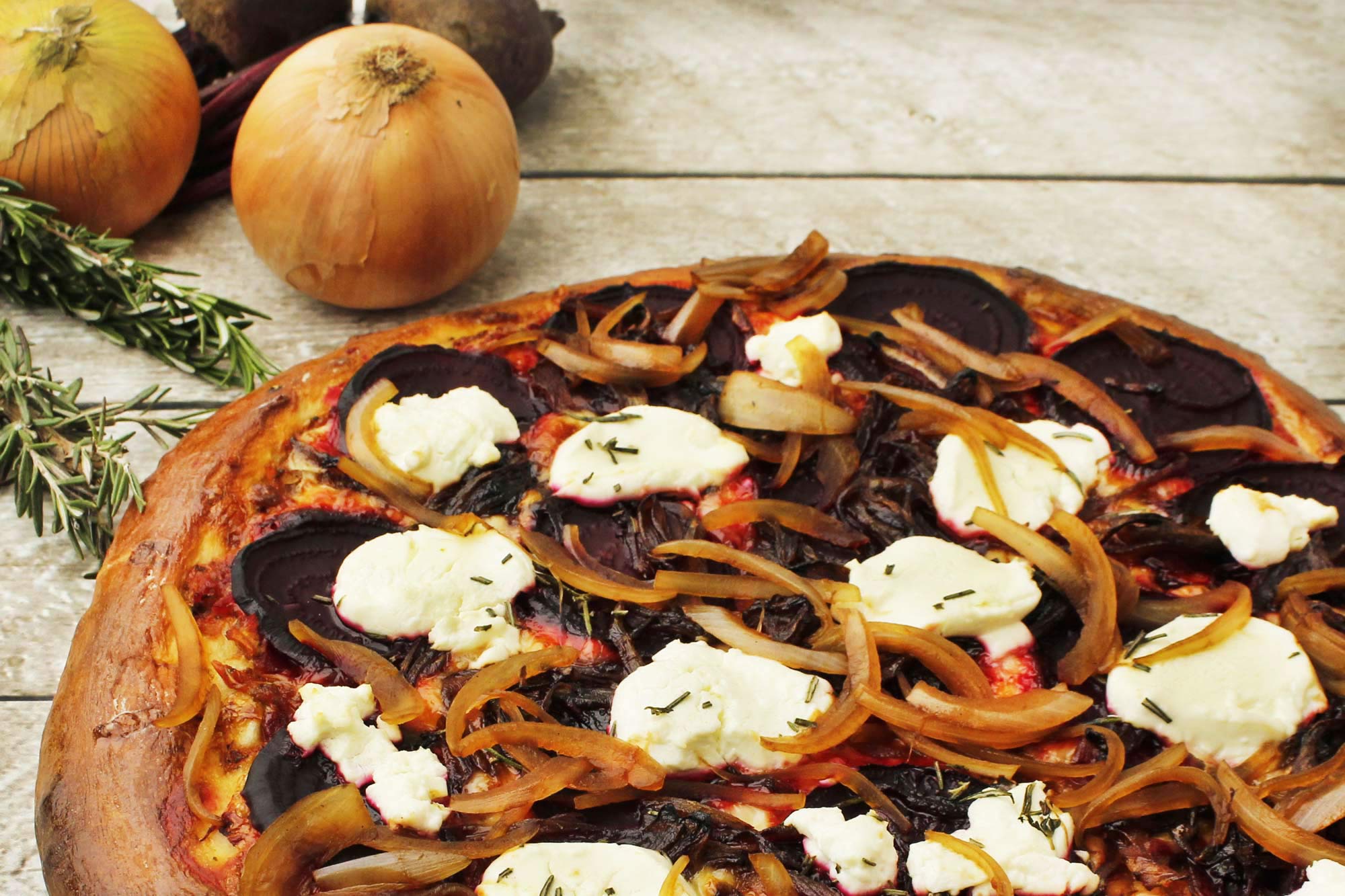 Rustic Beet and Caramelized Onion Pizza