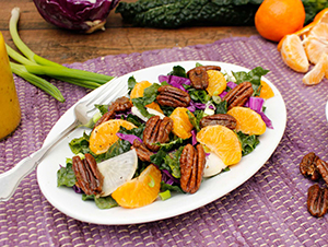 Mandarin Orange and Kale Salad with Candied Pecans
