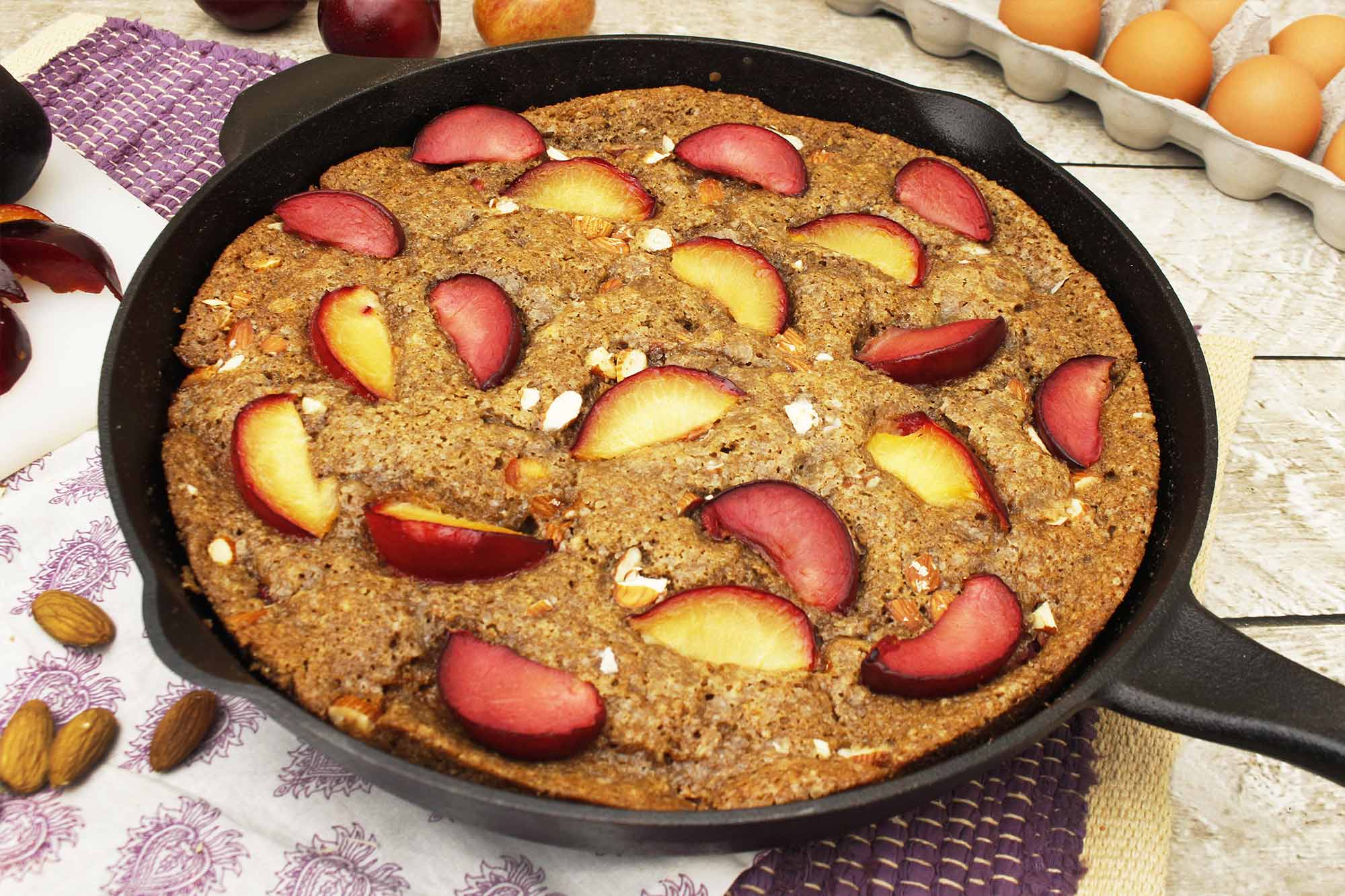 Brown Butter, Plum and Almond Skillet Cake