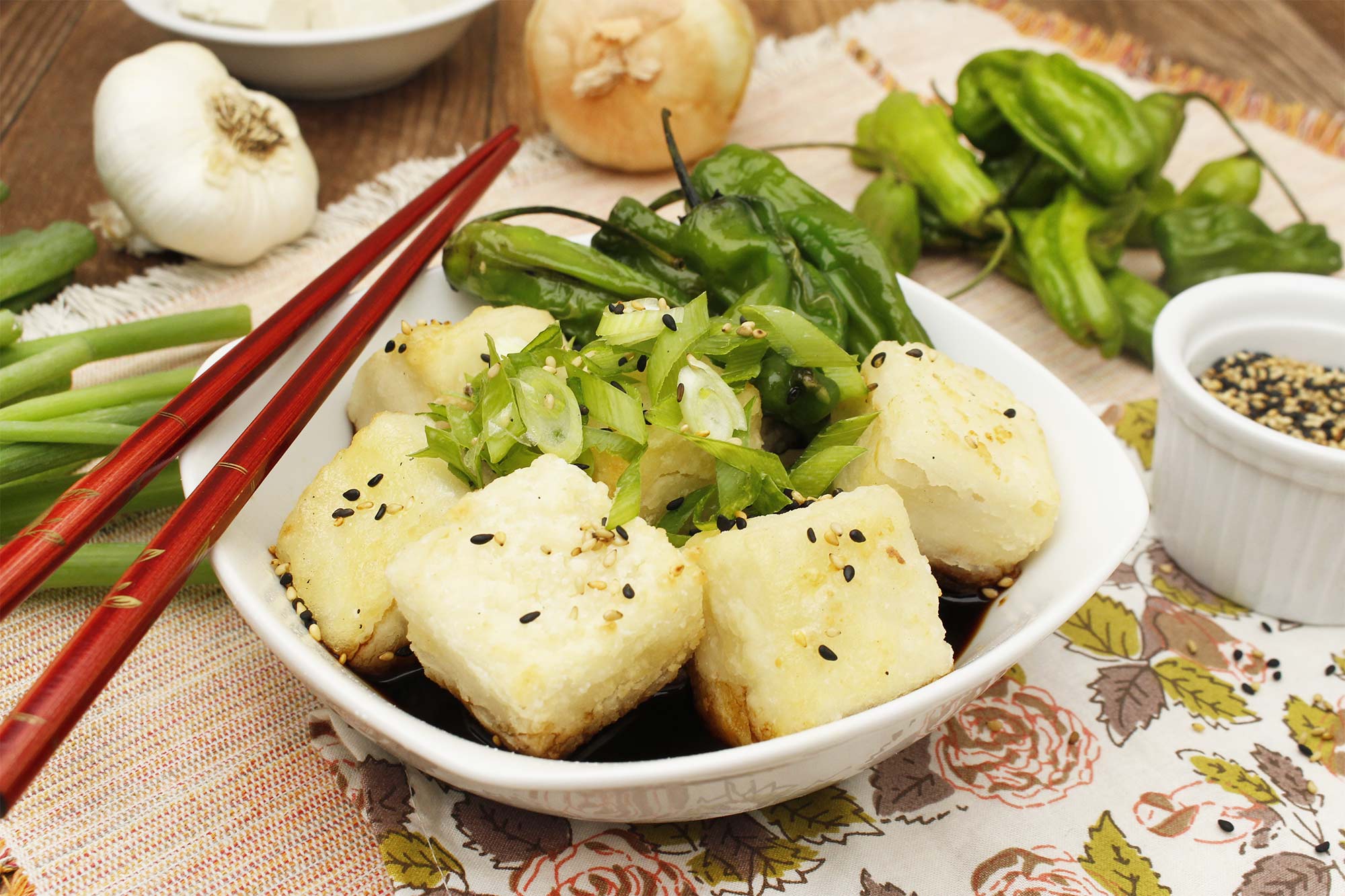Pan Fried Tofu with Shishito Peppers