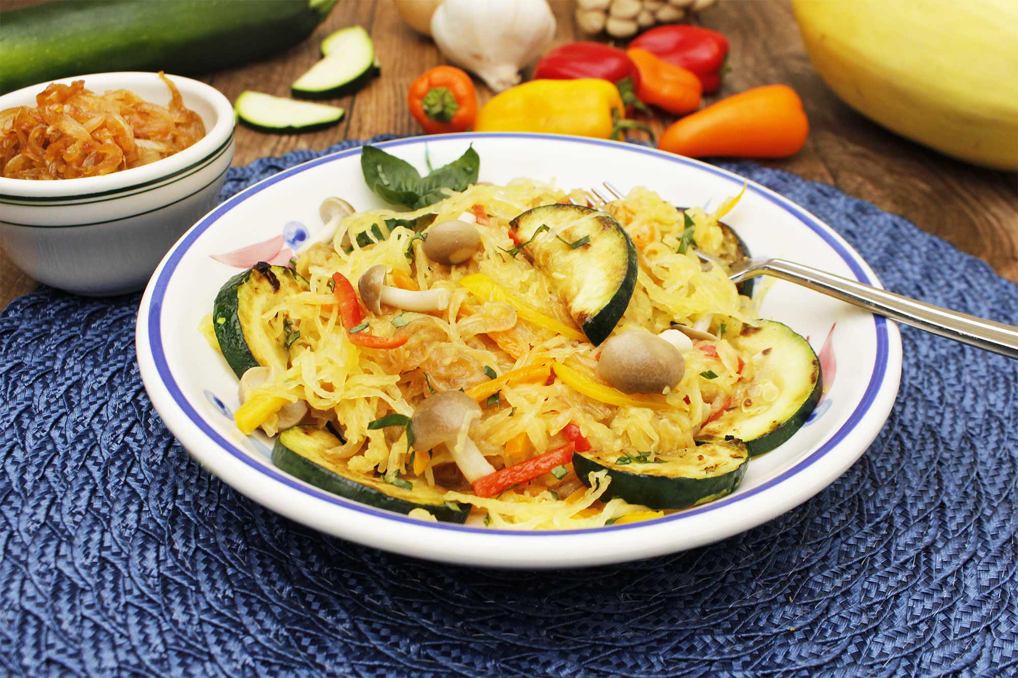 Spaghetti Squash with Caramelized Onions and Zucchini