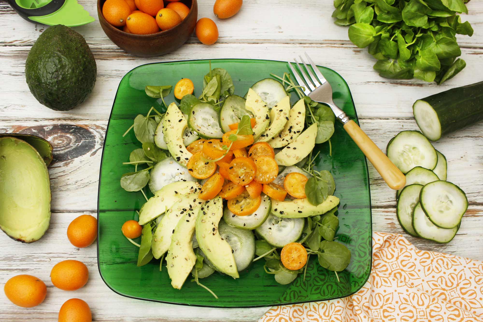 Kumquat, Cucumber & Avocado Salad  