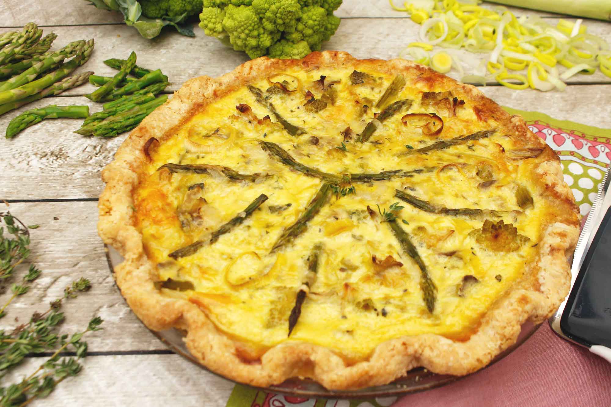 Romanesco, Asparagus and Leek Quiche