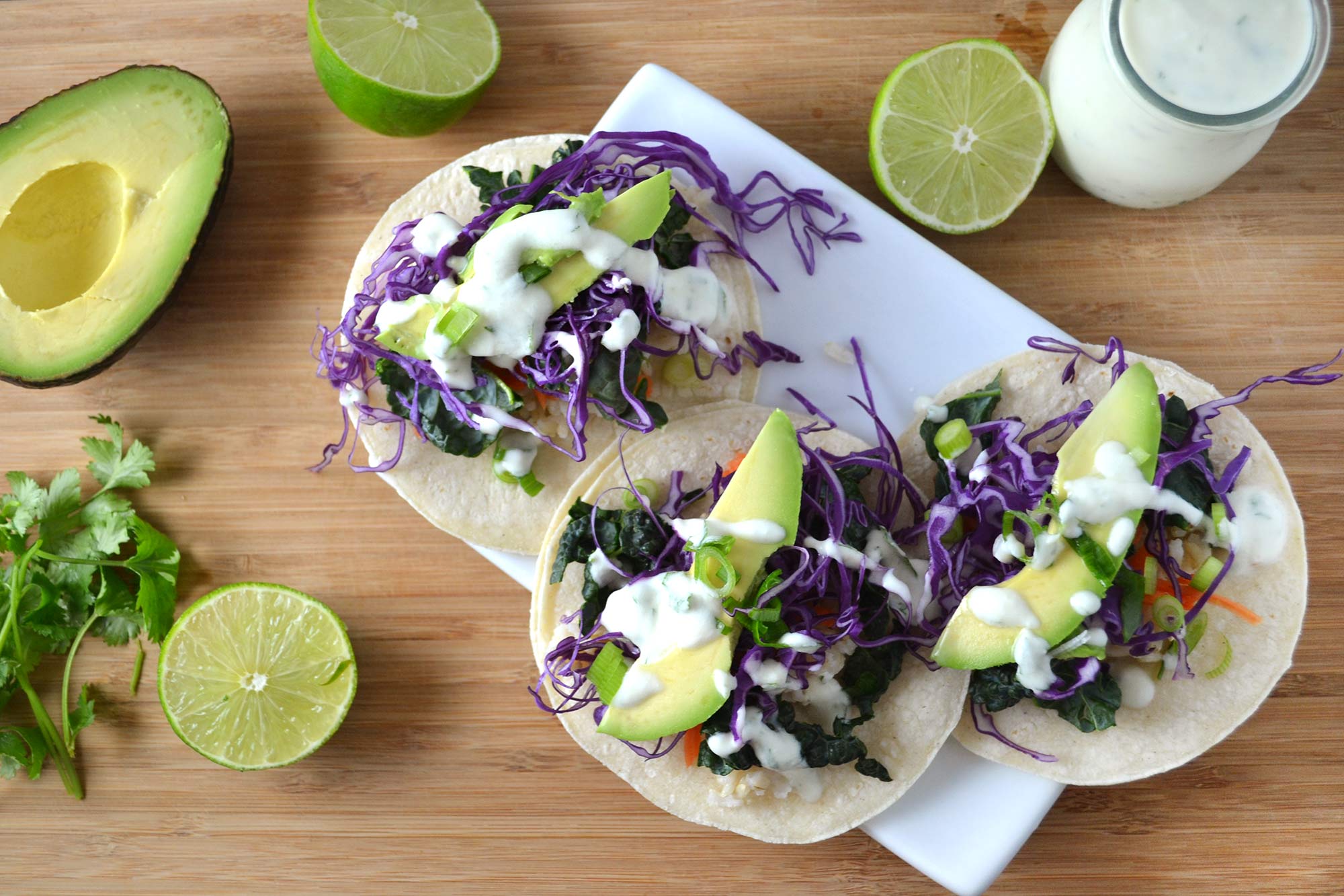 Kale and Avocado Tacos with Lime Cream Sauce