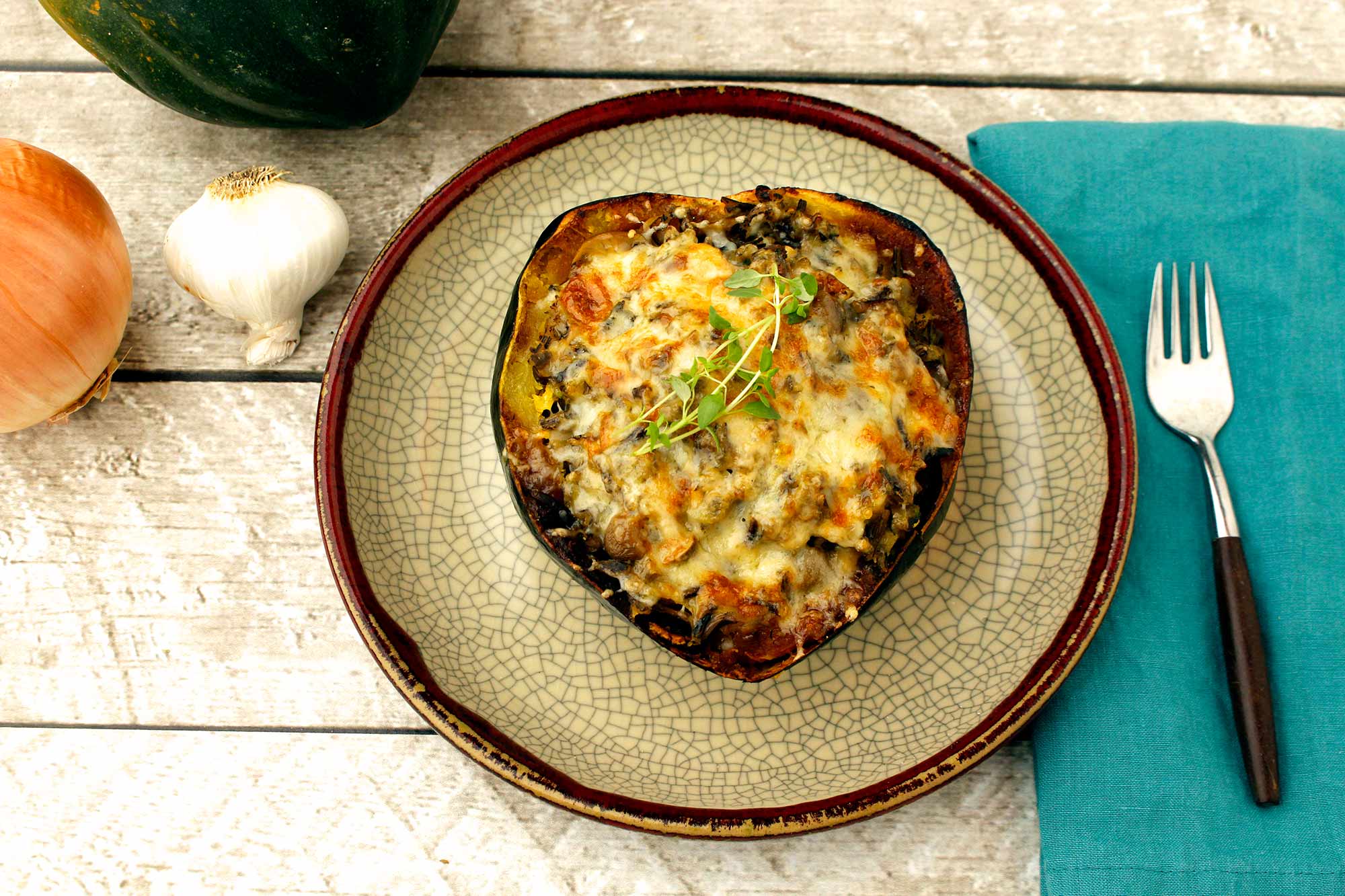 Acorn Squash, Wild Rice and Beech Mushroom Bowls