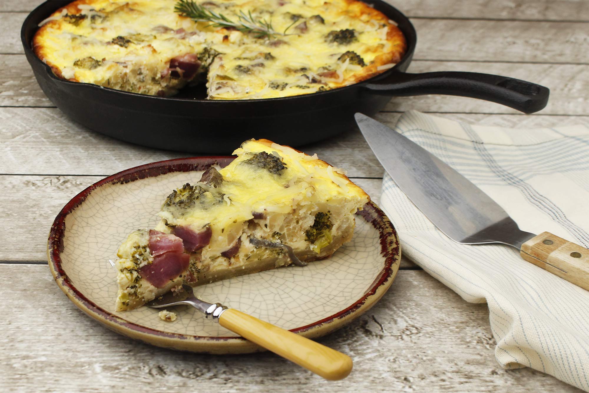 Roasted Cauliflower, Broccoli and Potato Skillet Quiche