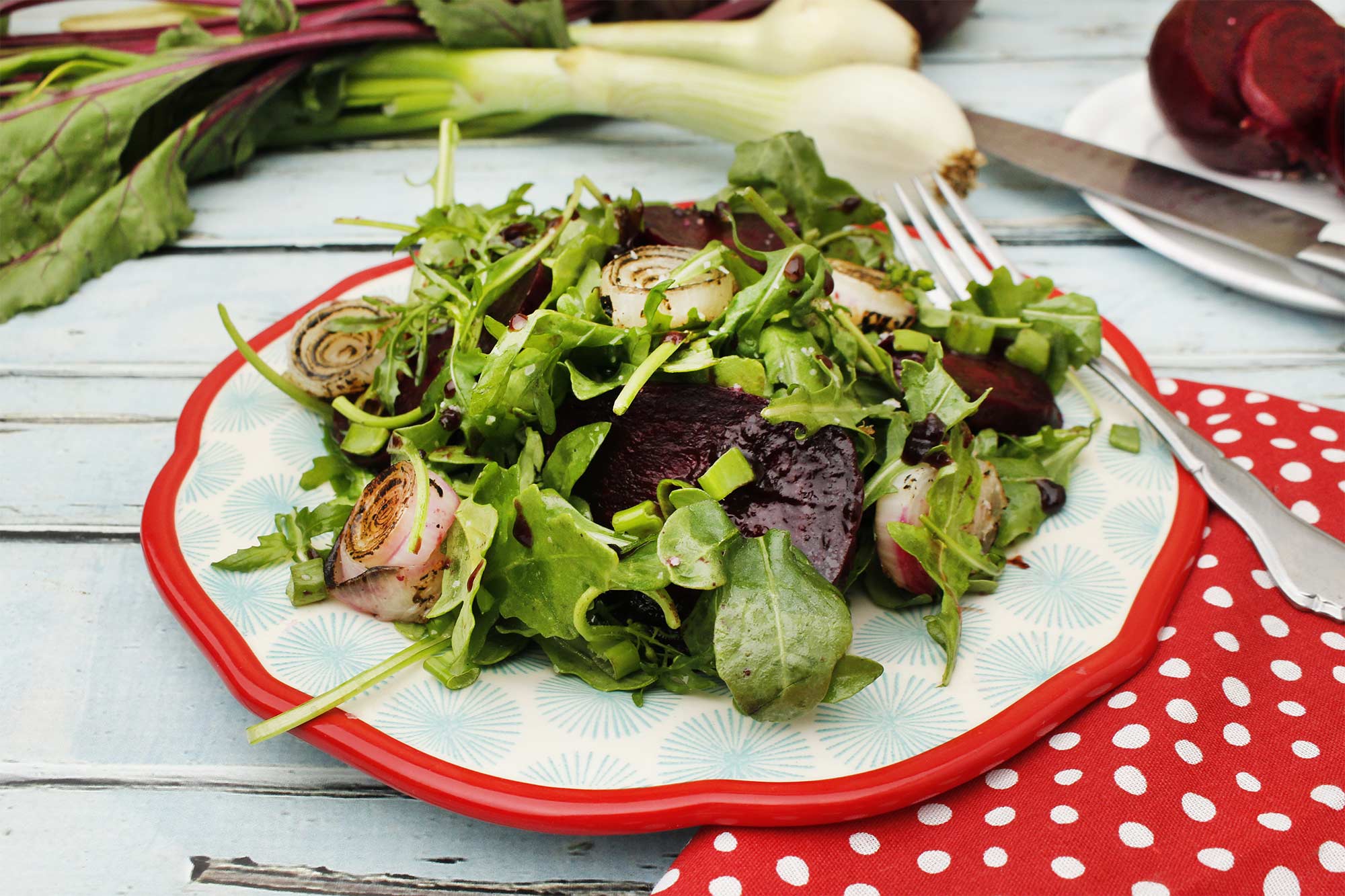 Roasted Spring Onion and Beet Salad